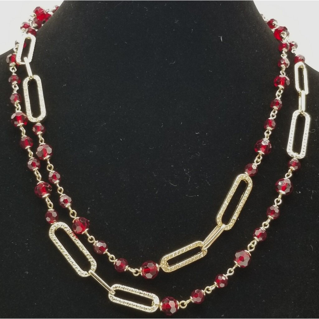 Ralph Lauren Czech Ruby Tone Beaded Gold Tone Accented Opera Length Necklace 50$